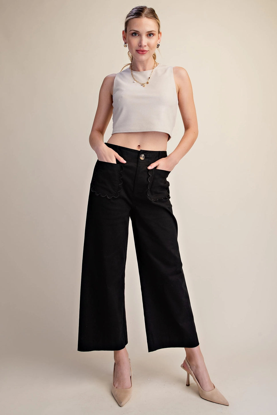 Colette Wide-Leg Scallop Pocket Pants
