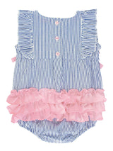 Classic Blue Seersucker Ruffle Romper