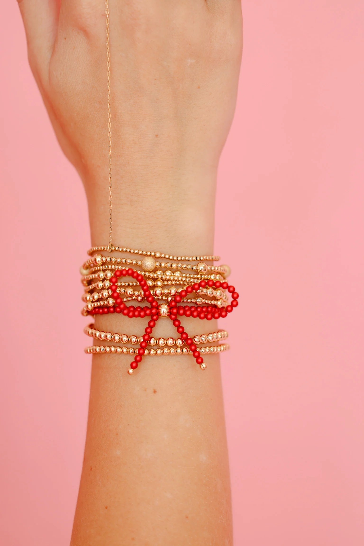 BB Red Pearl Beaded Bow Bracelet
