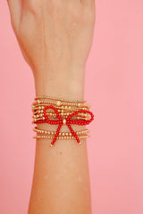 BB Red Pearl Beaded Bow Bracelet