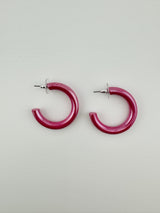 Shiny pink hoop earrings