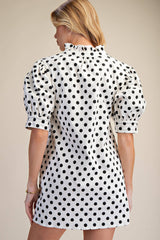 Ruffle V-Neck Puff Sleeve Polka Dot Mini Dress