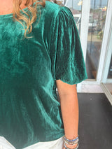 Green velvet puffed sleeves top