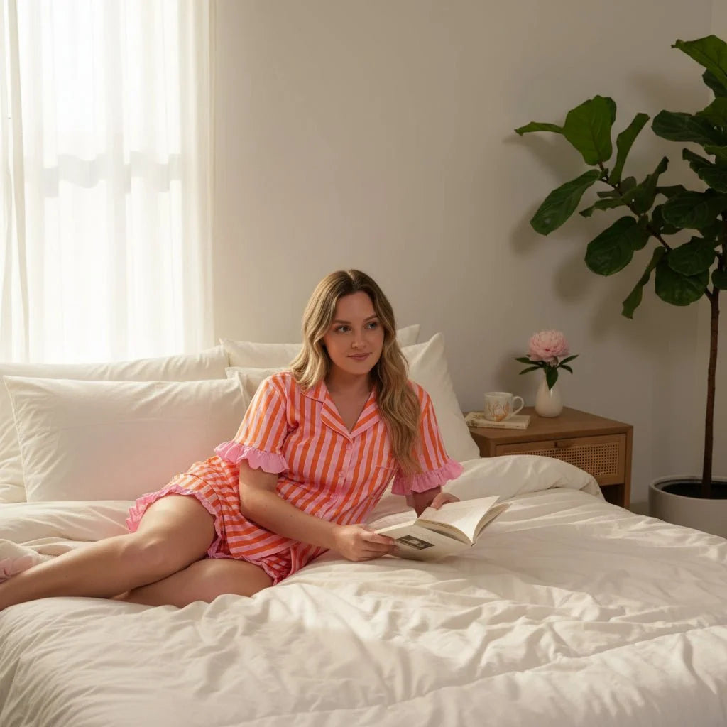 Sicily Stripes Pink Pajama Short Set