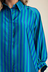 Oversized Shirt With Balloon Dolman Sleeve - Stripe