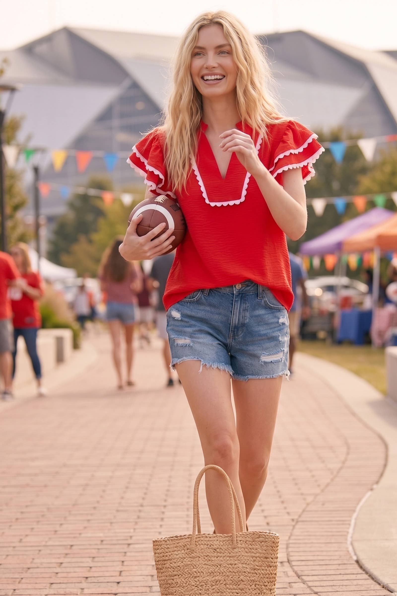 Ruffle Sleeve Scallop Trim Top
