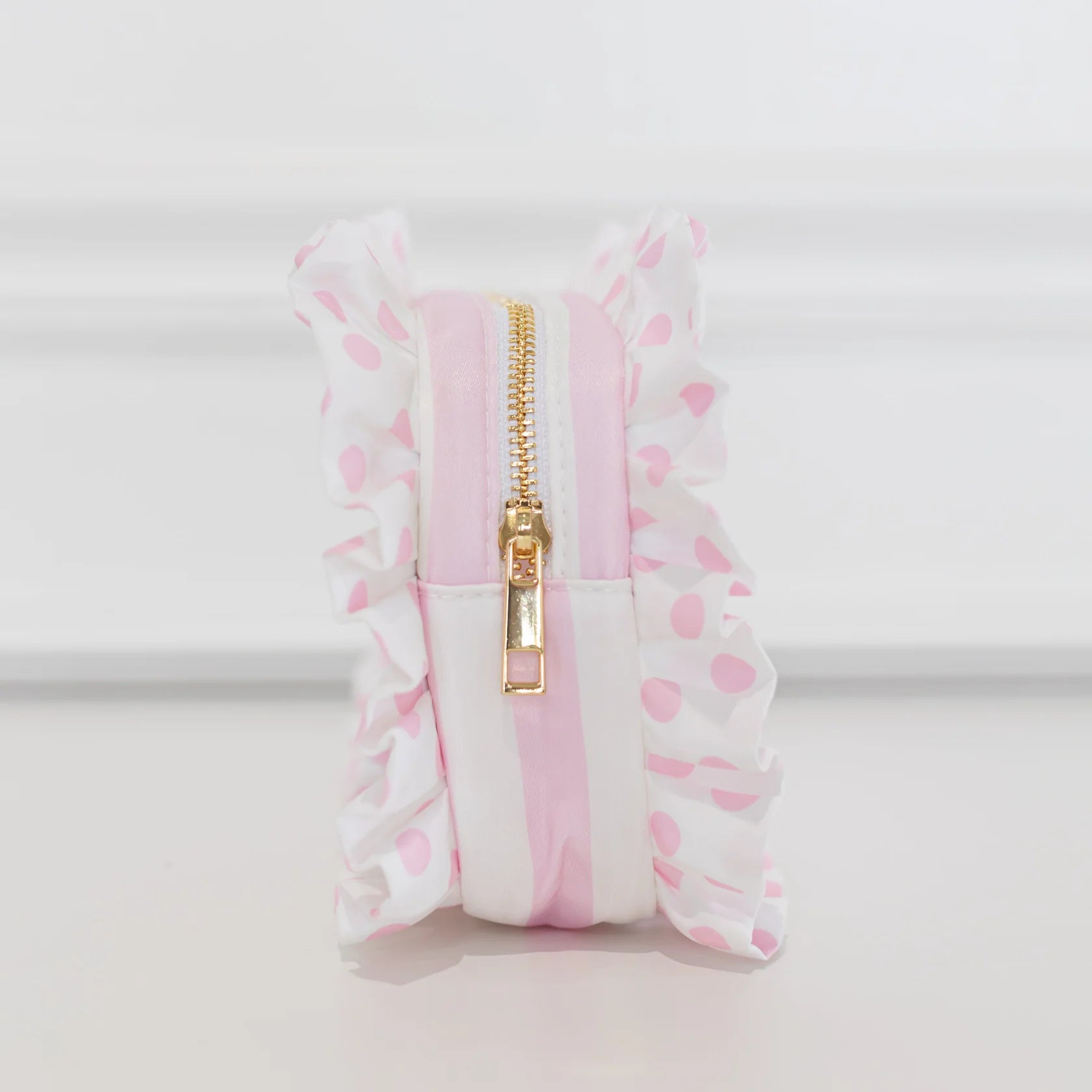 Pink Polka Striped Medium Pouch