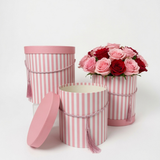 Round Flower Boxes - Set of 3 Striped Gift Boxes with Lids