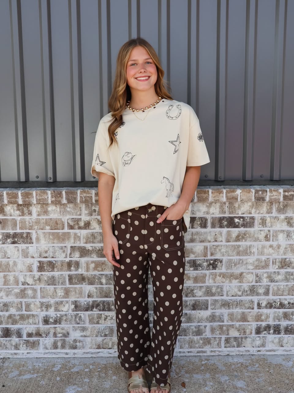 Ellie Polka Dot Top Stitched Pants