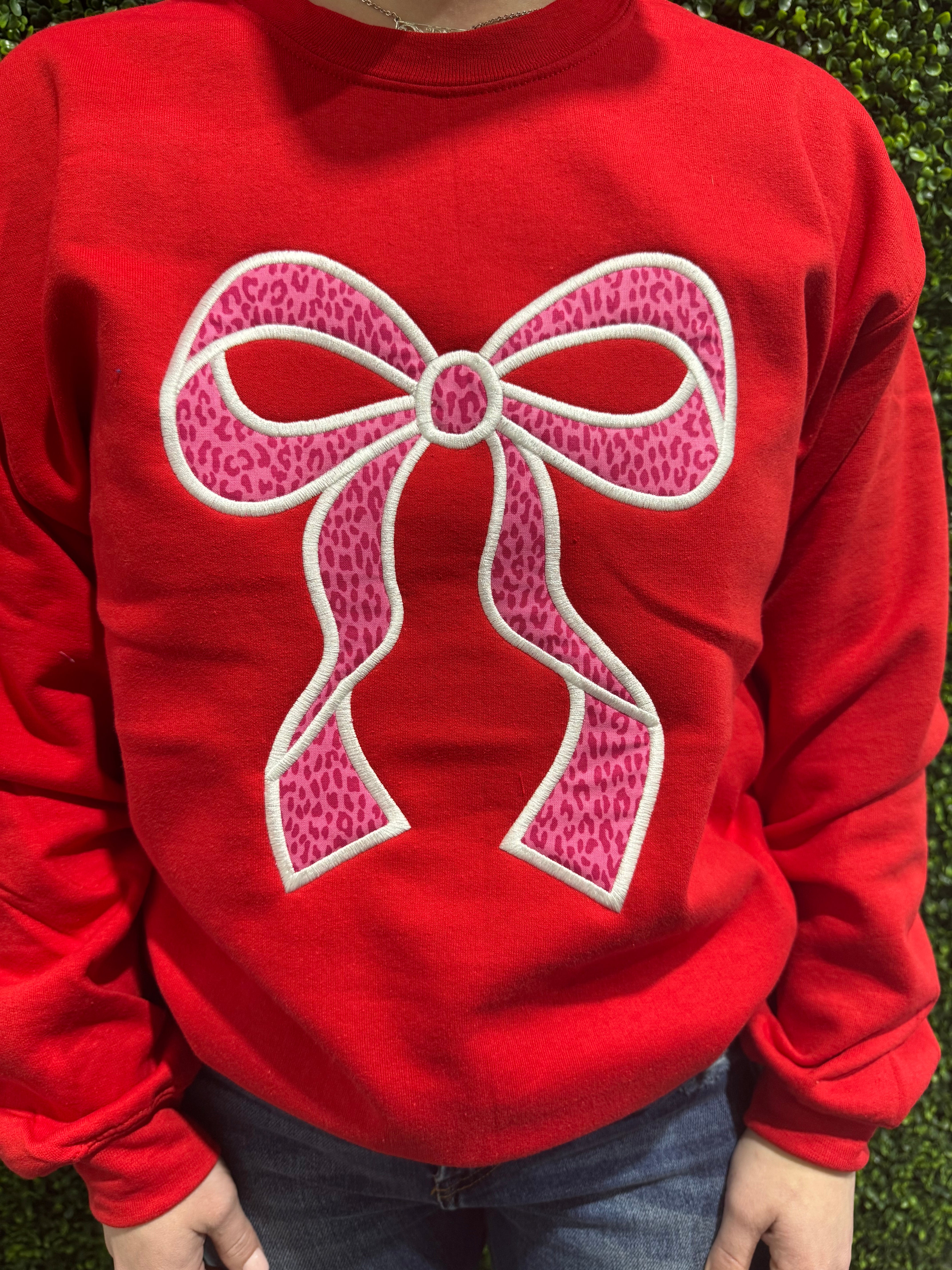 Red Sweatshirt with Pink Cheetah Bow