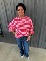 Striped Crew Neck Drop Shoulder Sweatshirt