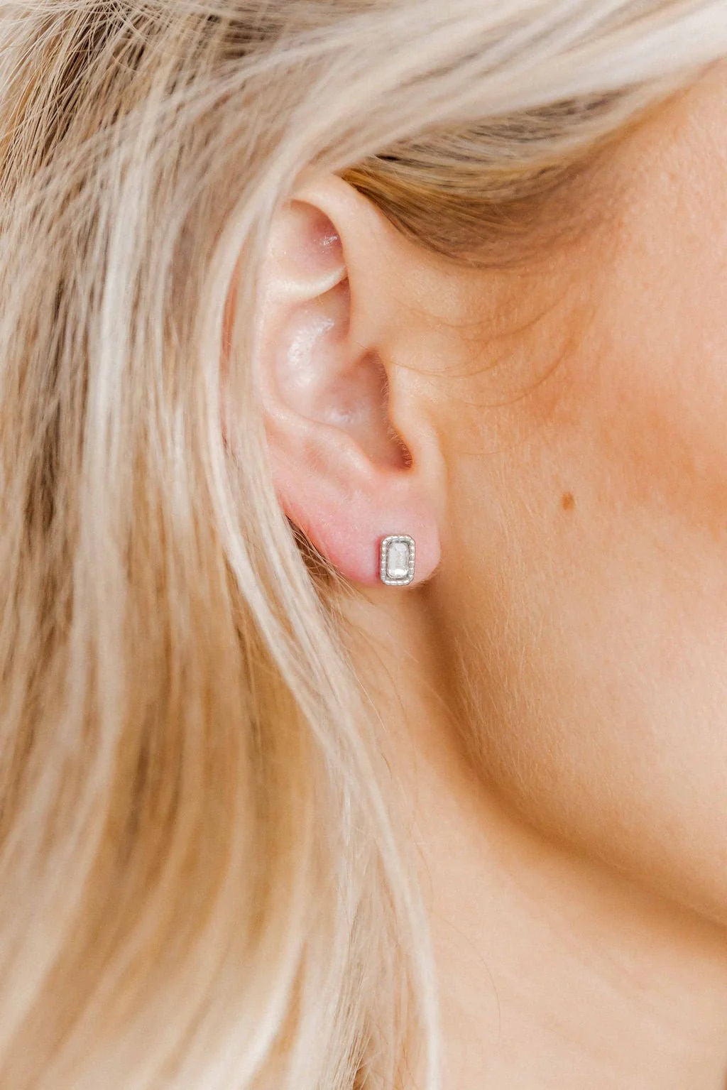 Linny Co Madison Silver Clear Screwback Earrings