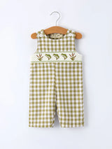Green Plaid Fish Embroidered Romper