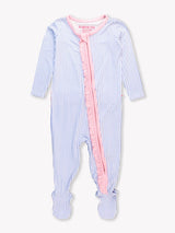 Periwinkle & White Stripe Ruffle One Piece Footie PJs