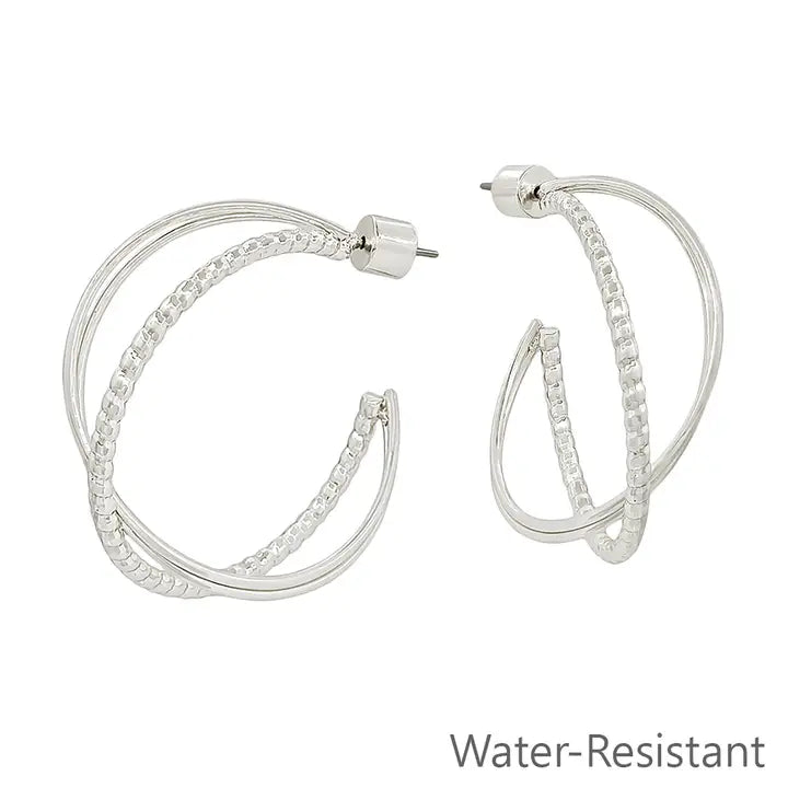 Silver Textured Twisted 1.25” Hoops