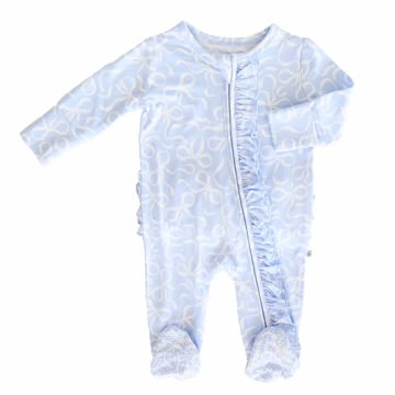 Blue-tiful Bows Ruffle Zipper Footies