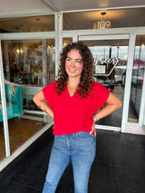 The Red V-neck blouse