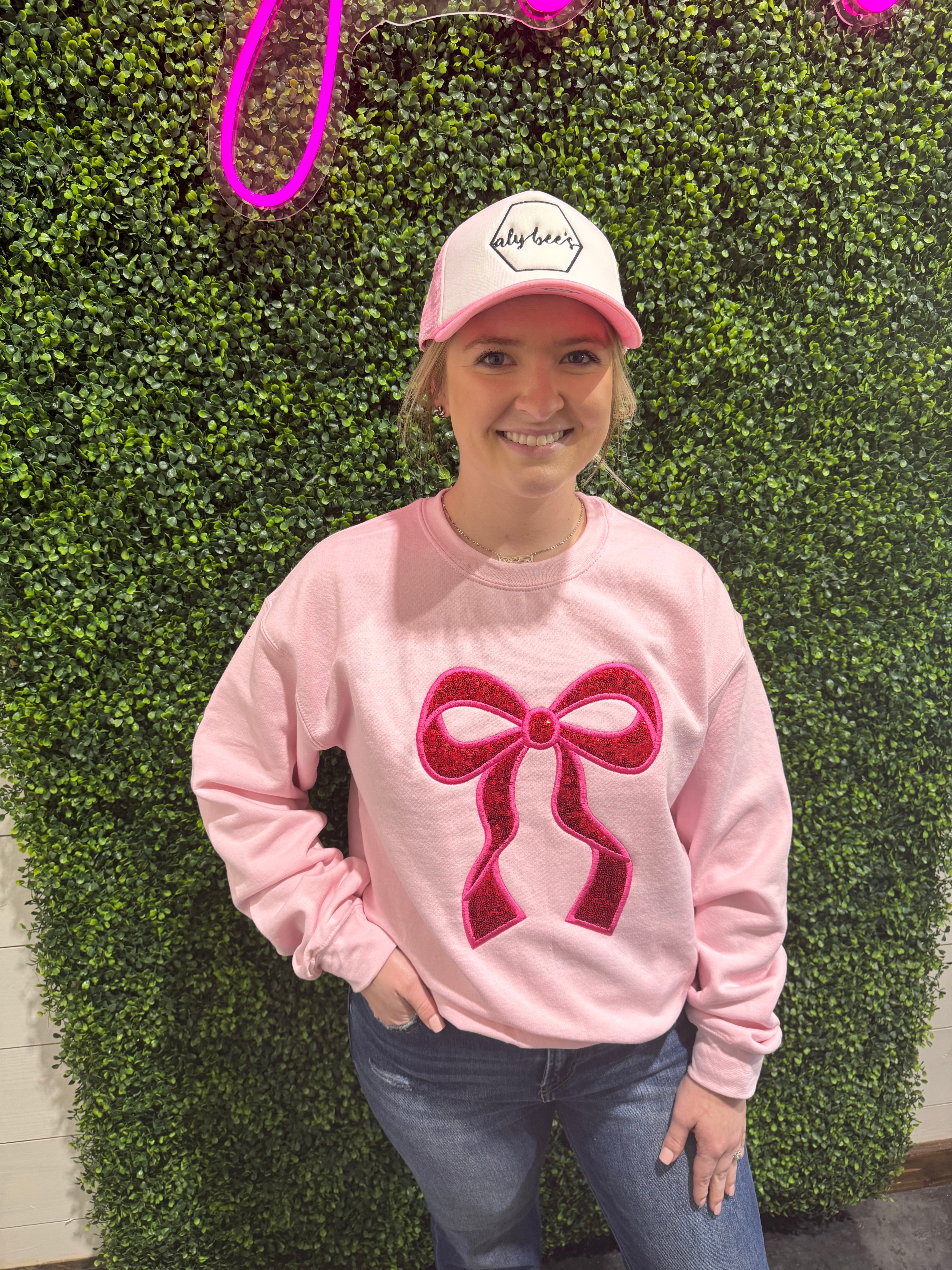 Light Pink Sweatshirt with Sequin Bow