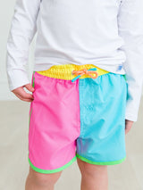 Neon Color Block Swim Trunks