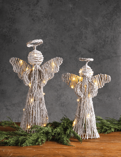Large White Rattan LED Angel