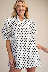 Ruffle V-Neck Puff Sleeve Polka Dot Mini Dress