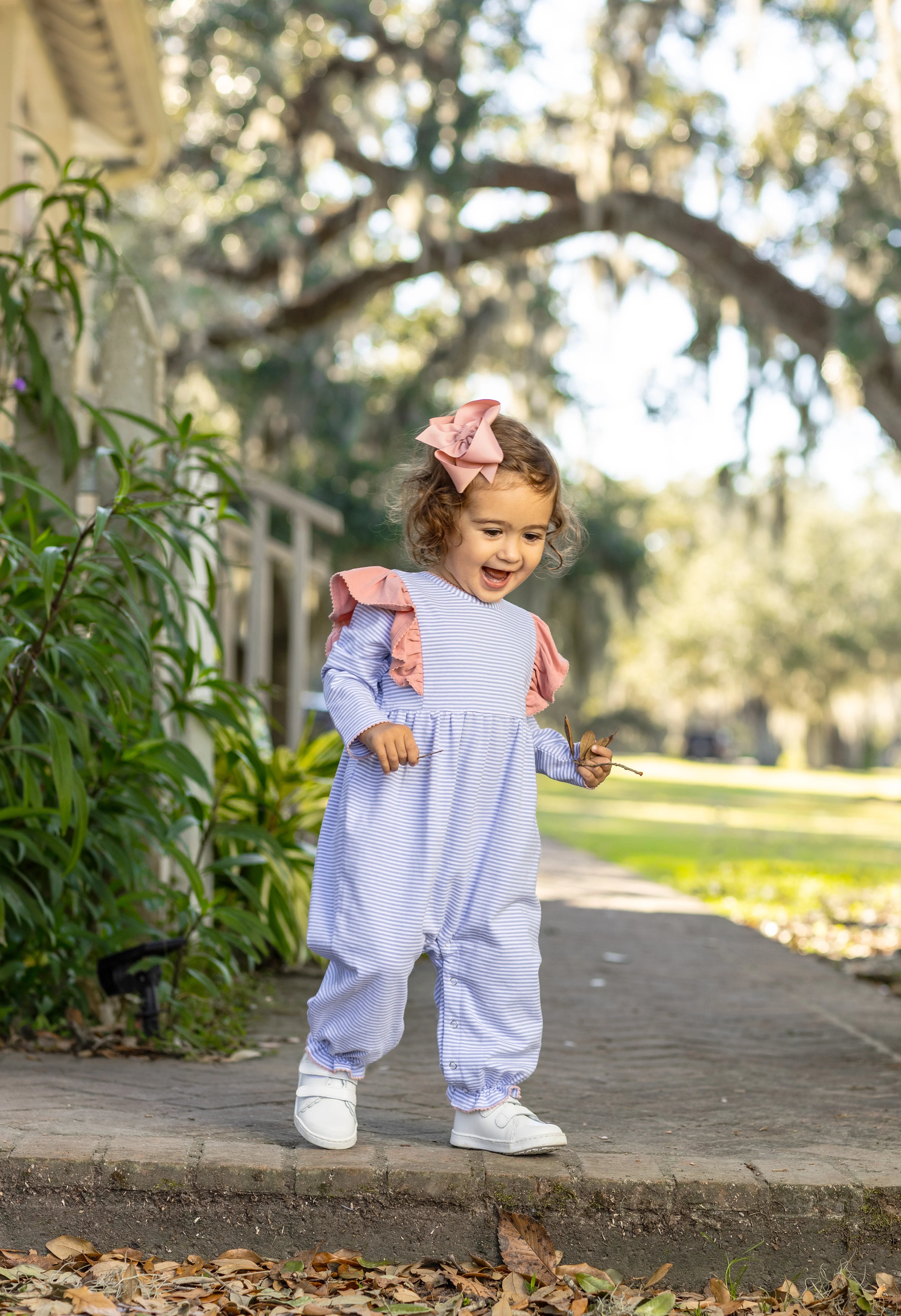 Madison Romper Dusty Blue Stripe/Mauve