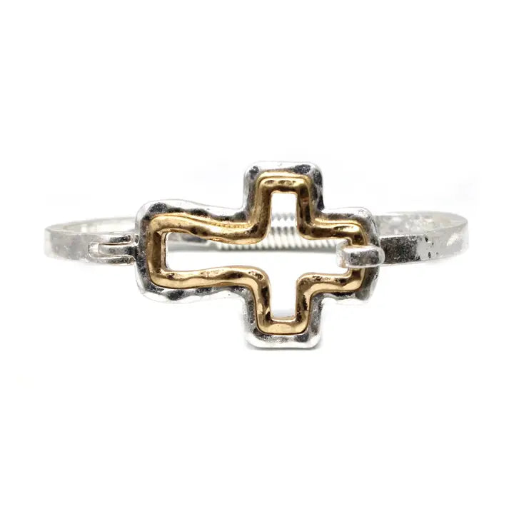 Silver + Gold Cross Hinge Cuff