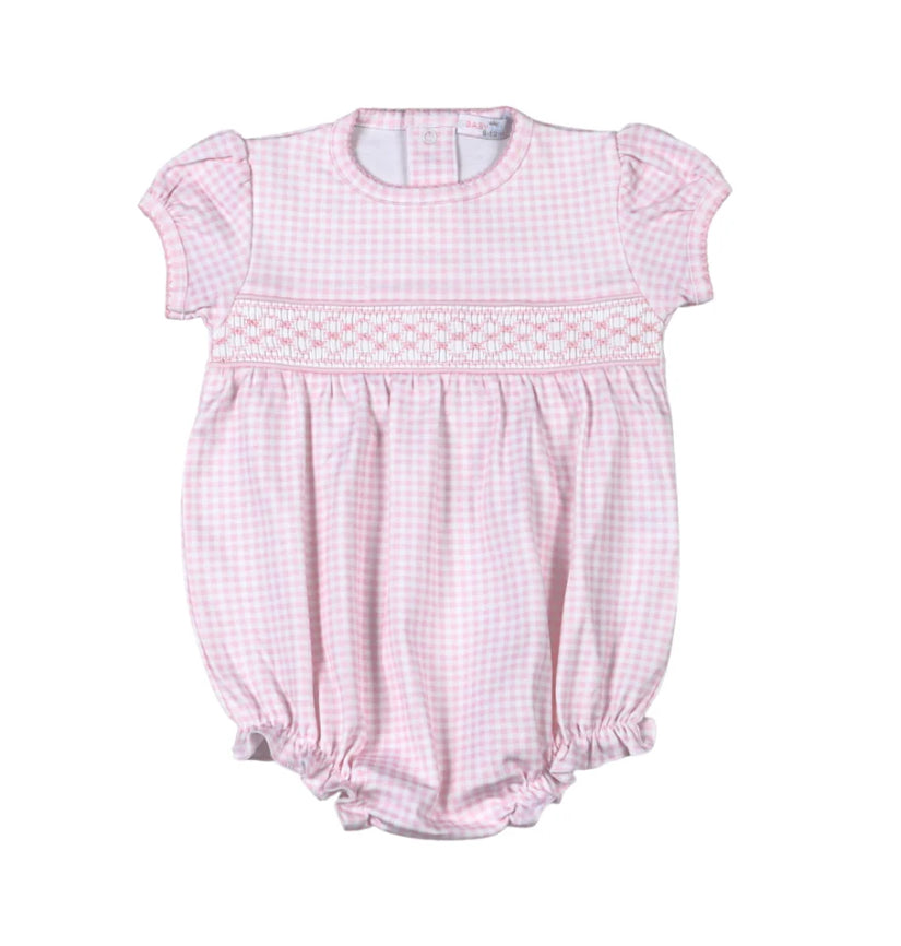 Gingham Hand Smocked Bubble Onesie