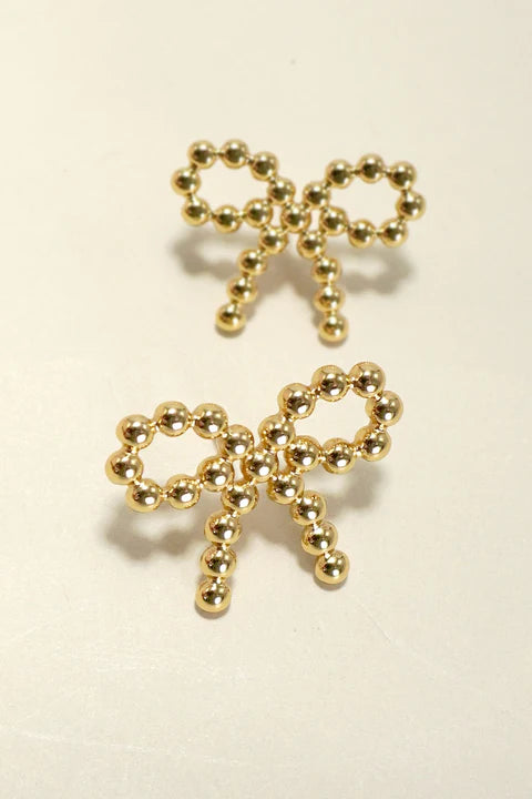Gold Beaded Bow Studs