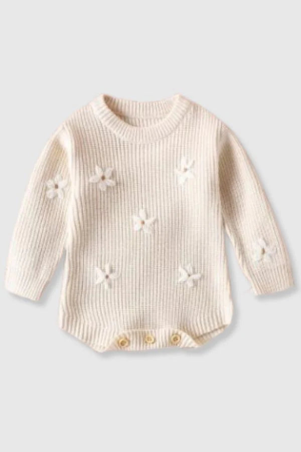 Newborn Sweater Onesie With Floral Embroidery