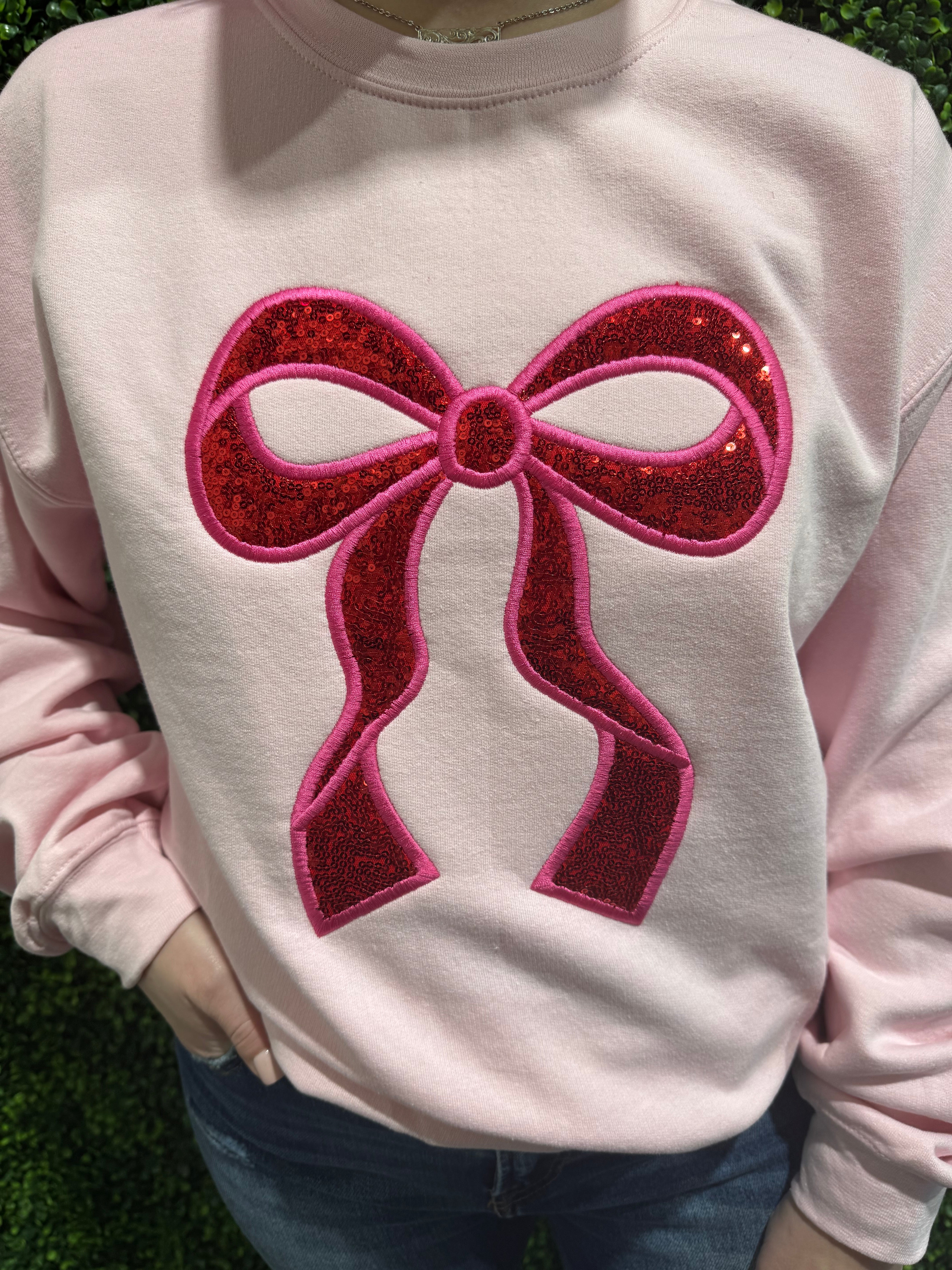 Light Pink Sweatshirt with Sequin Bow