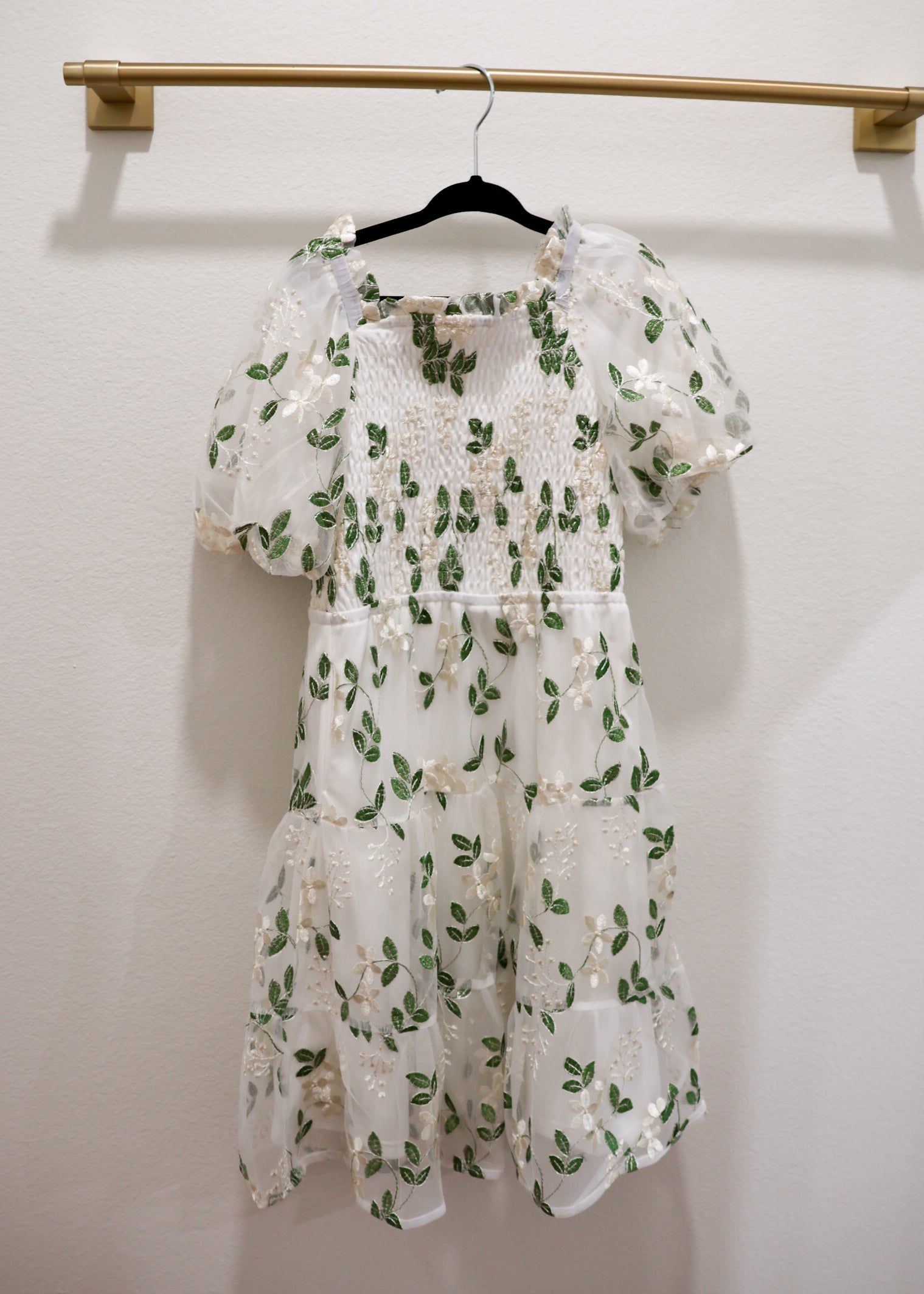 Girls Embroidered Floral Smocked Dress