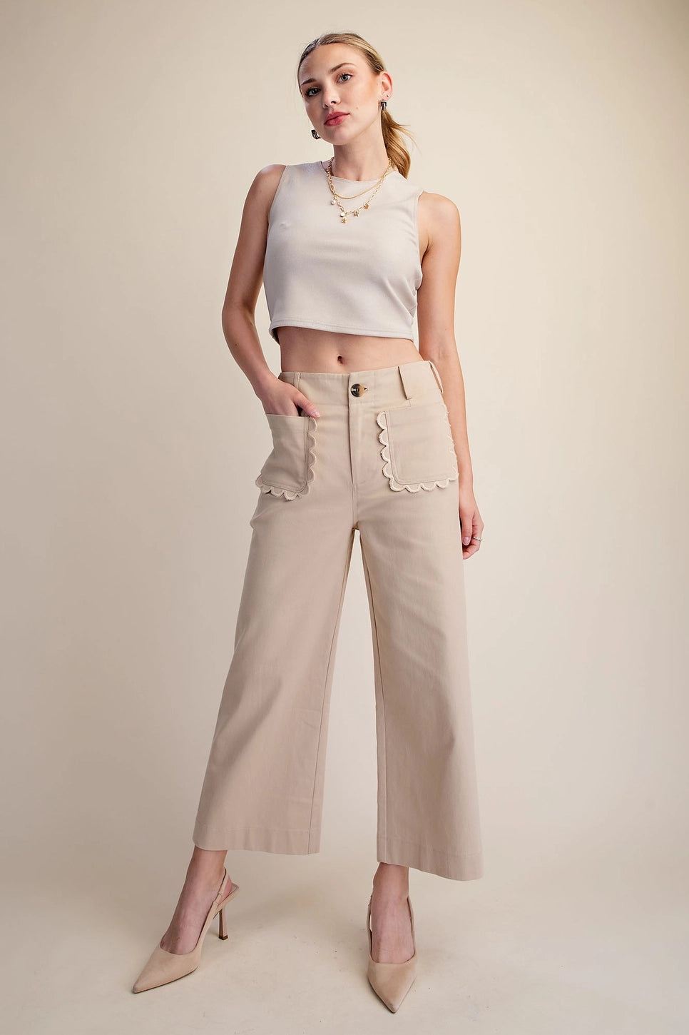 Colette Wide-Leg Scallop Pocket Pants