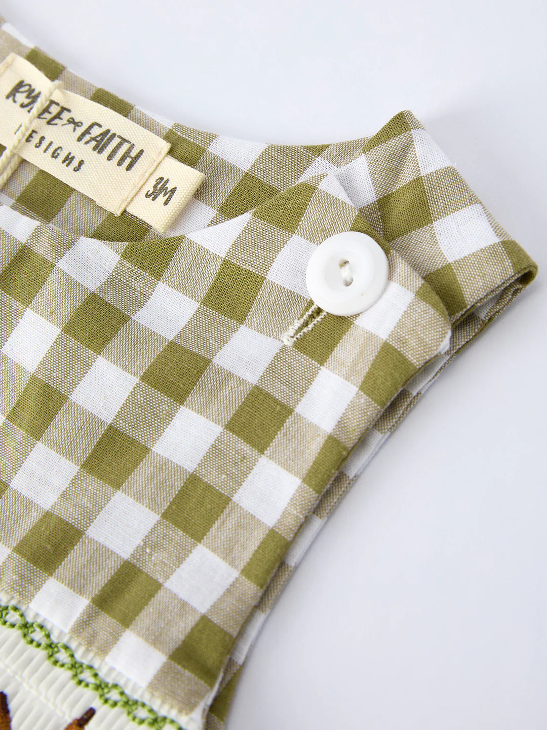 Green Plaid Fish Embroidered Romper