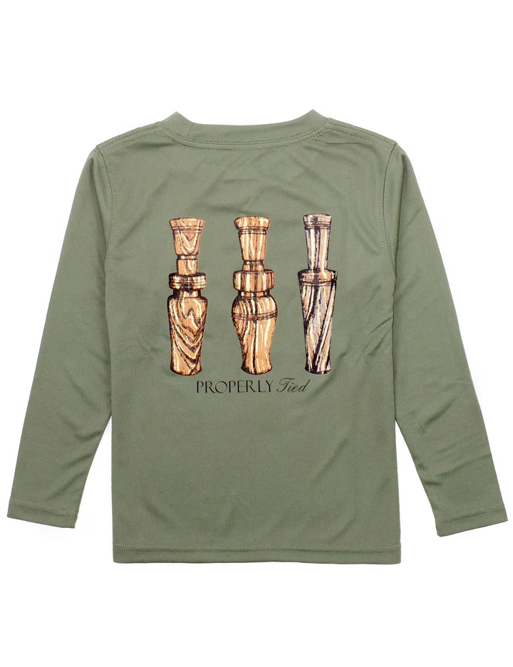 Boys Duck Calls LS Olive Tee