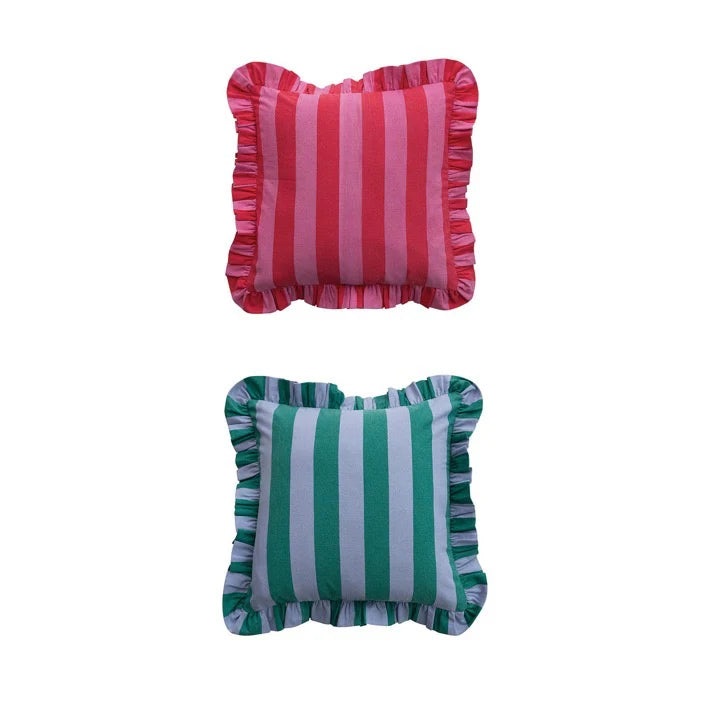 Cotton Printed Striped Pillow with Ruffle