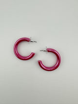 Shiny pink hoop earrings