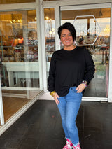 Black Ribbed Long Sleeve Top