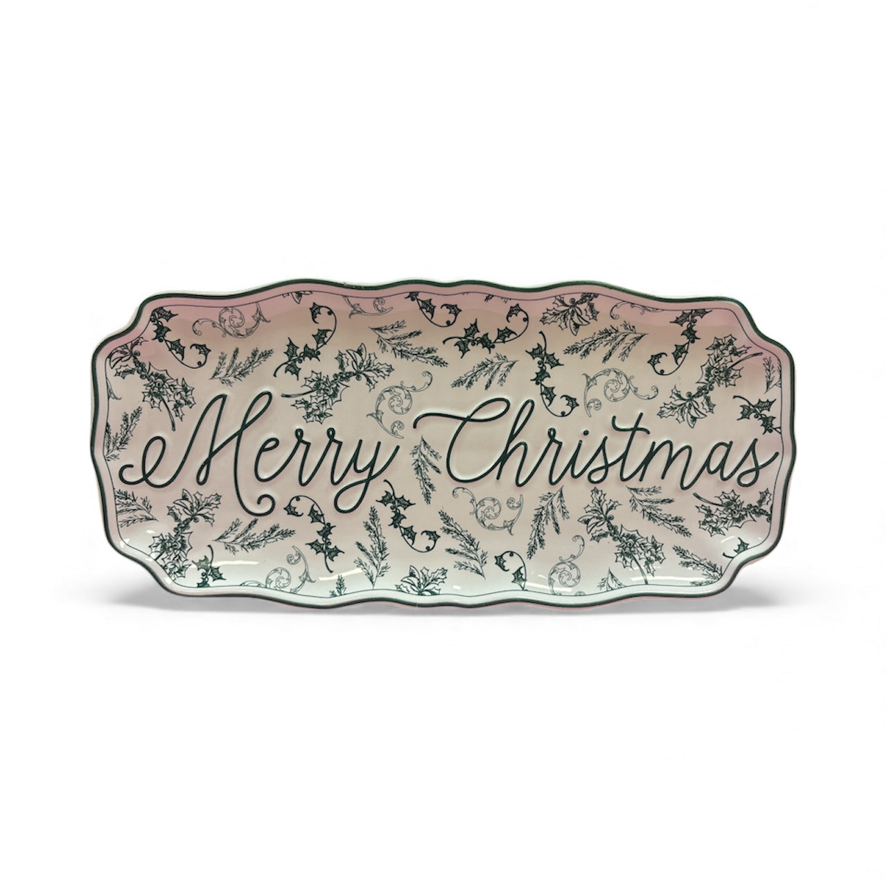 Merry Christmas Green Toile Tray