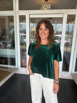 Green velvet puffed sleeves top