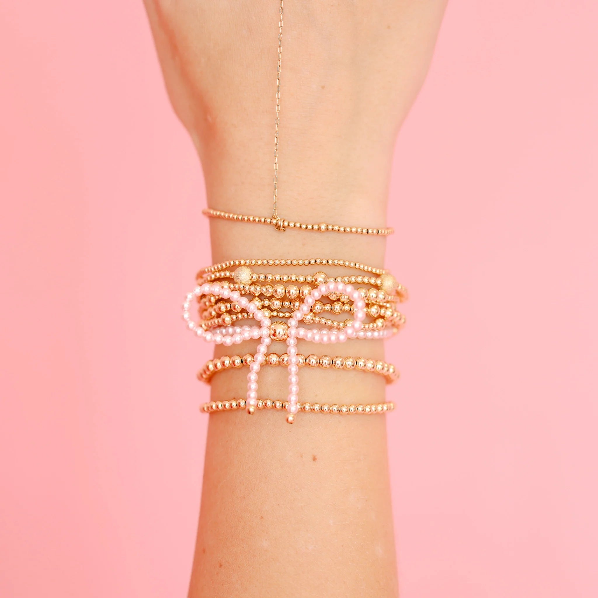 BB Pink Pearl Beaded Bow Bracelet