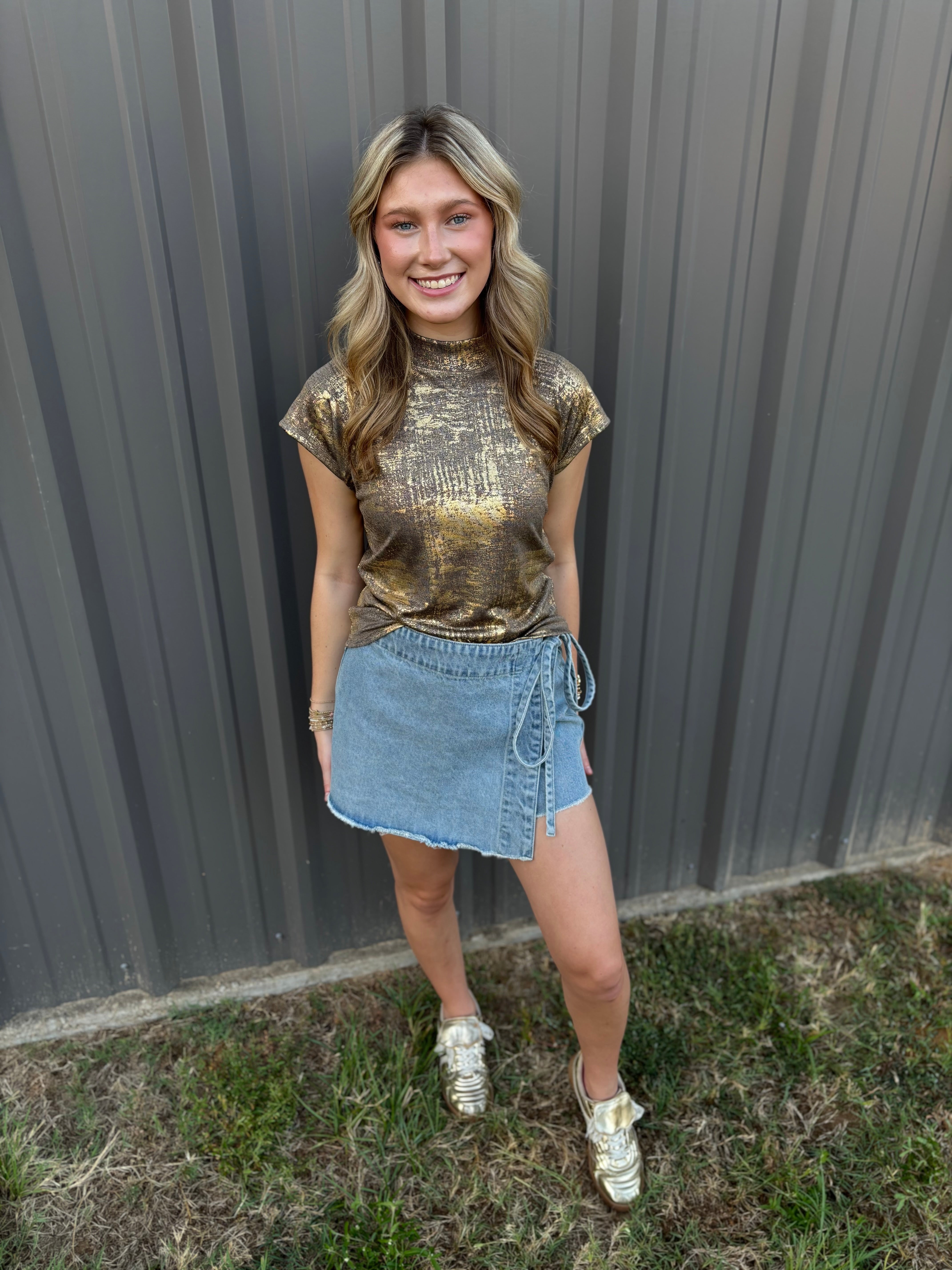 Metallic Mock Neck Top