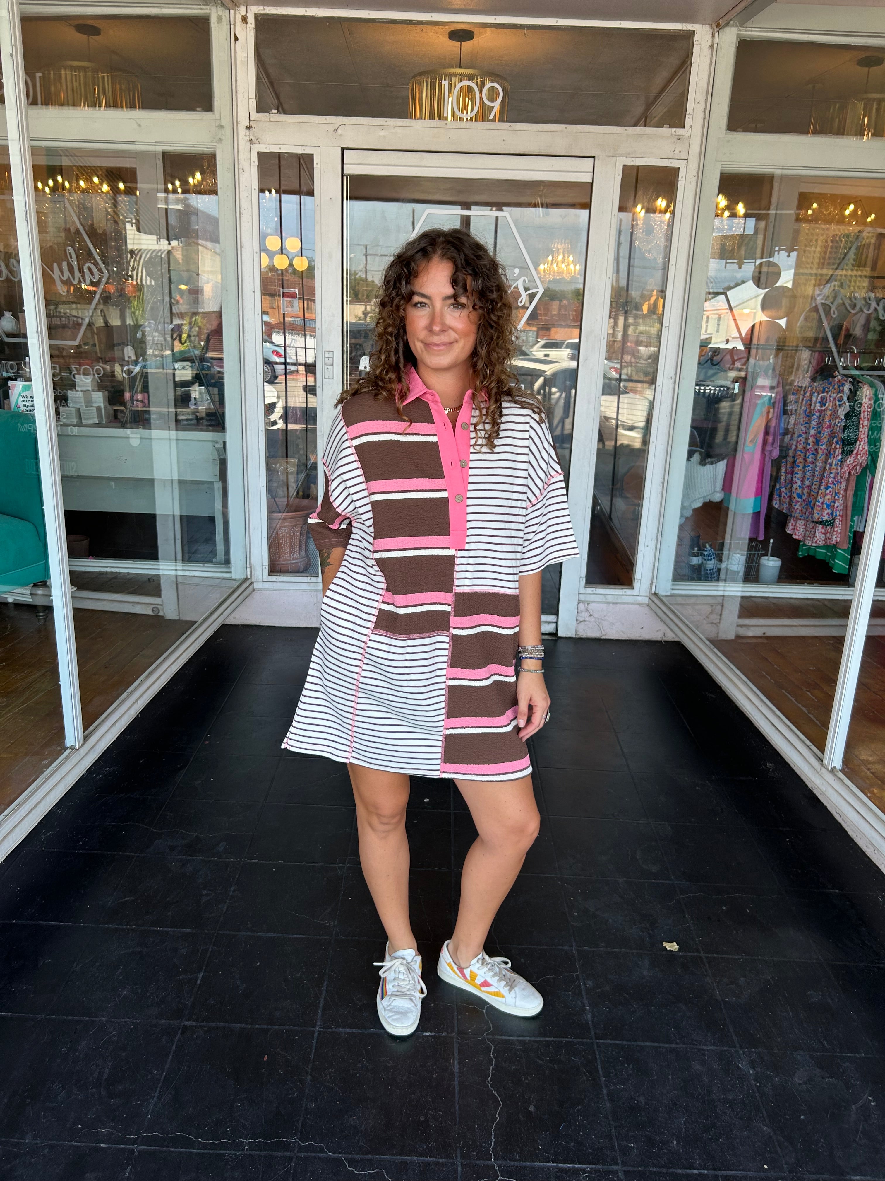 Brown/Pink Collared Dress