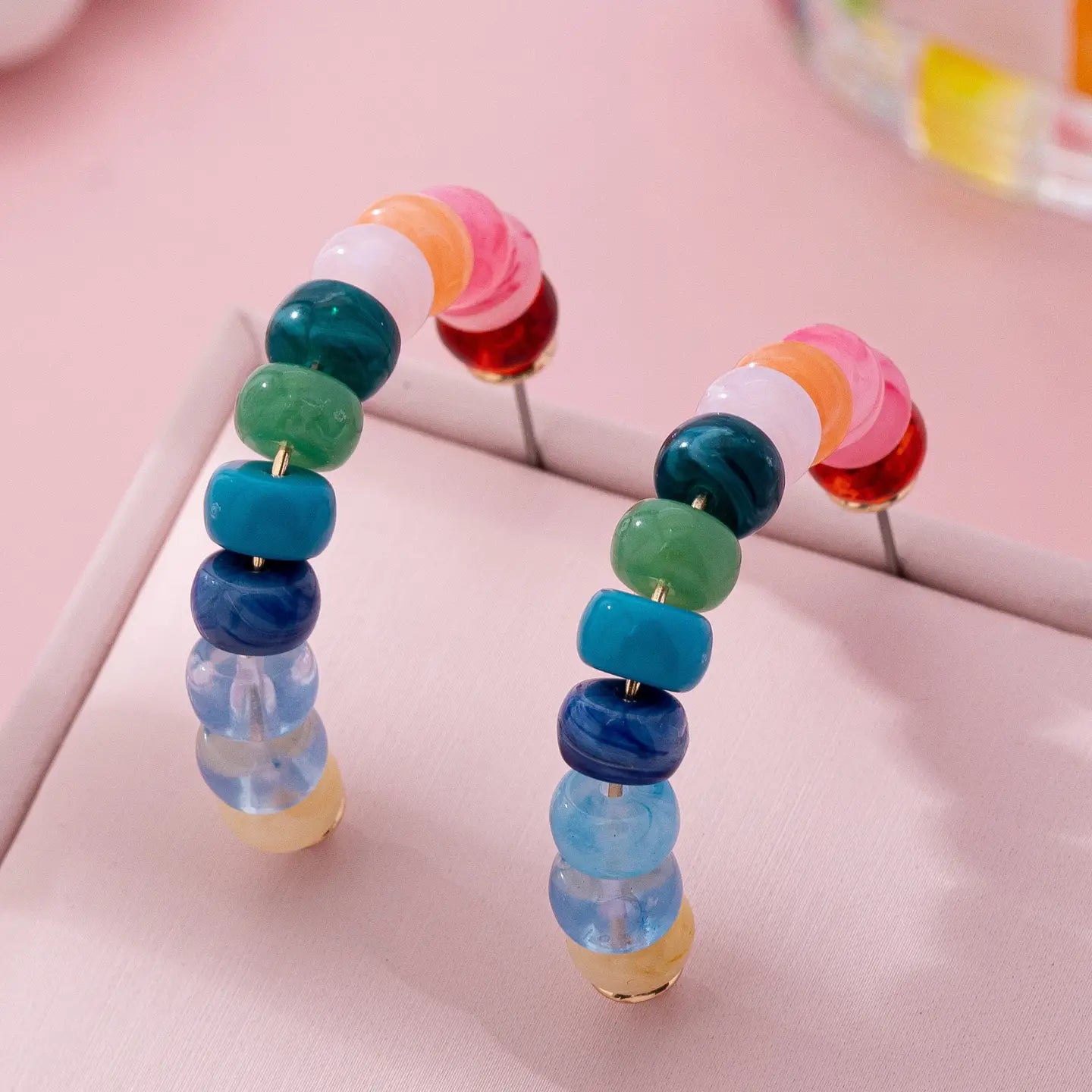 Rainbow Beaded Hoops