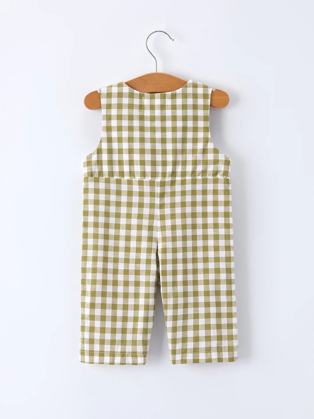 Green Plaid Fish Embroidered Romper