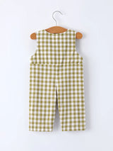 Green Plaid Fish Embroidered Romper