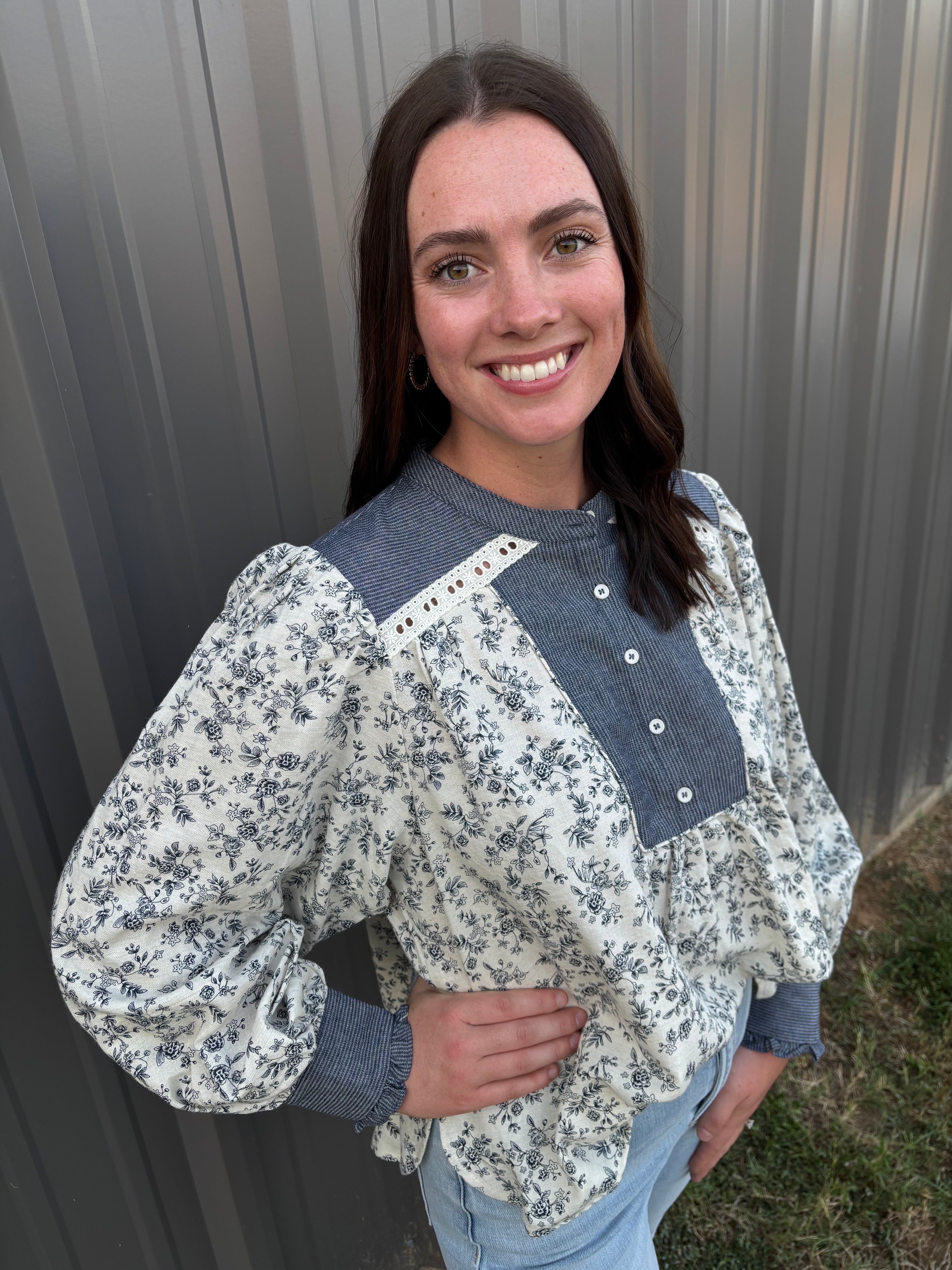Denim Blossom Blouse