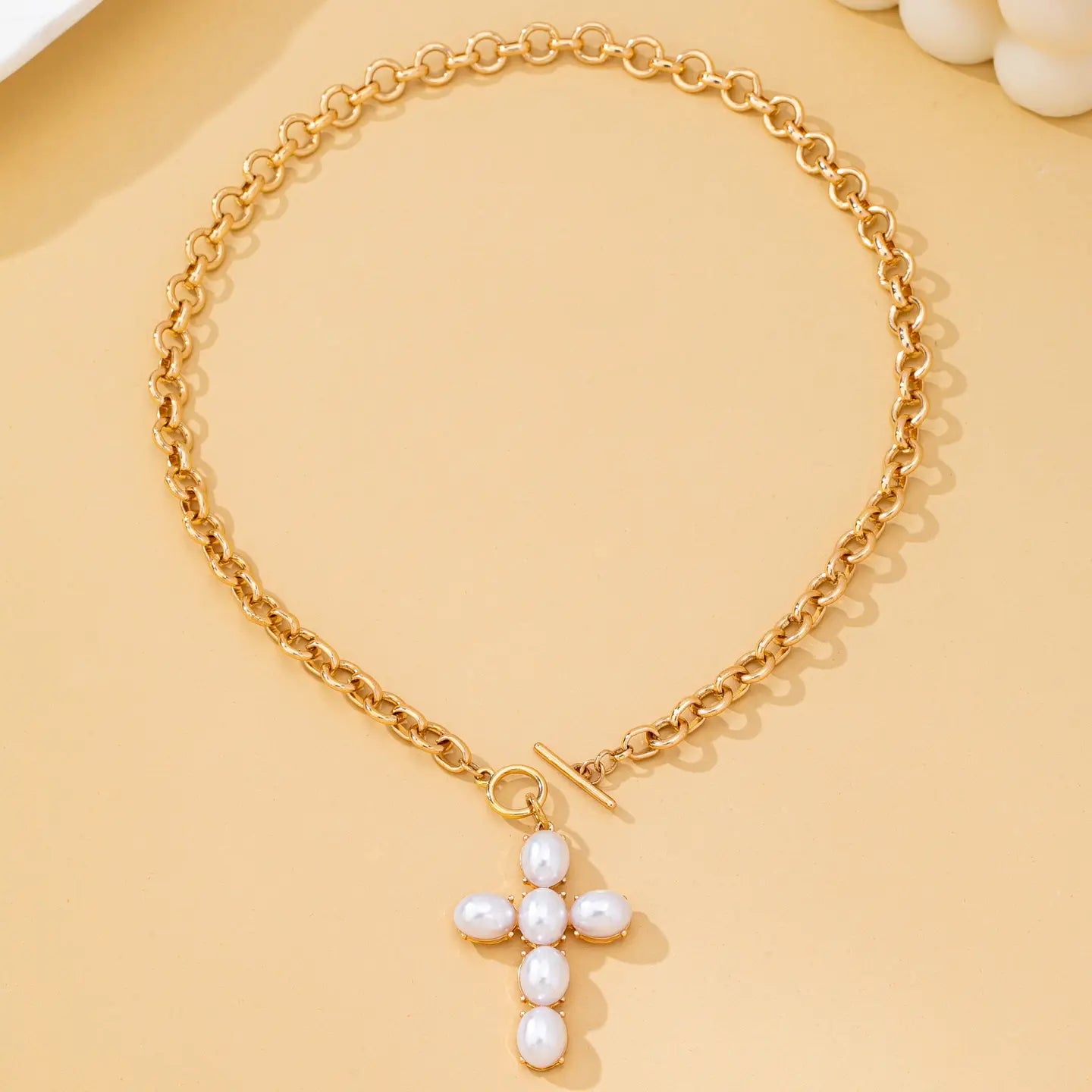 Pearl Cross Toggle Necklace