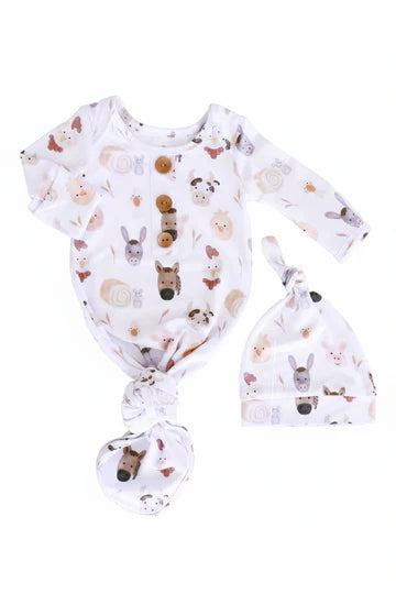 Barnyard Buddies Newborn Baby Gown & Hat Set