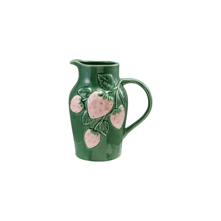 Embossed Stoneware Strawberry Pitcher